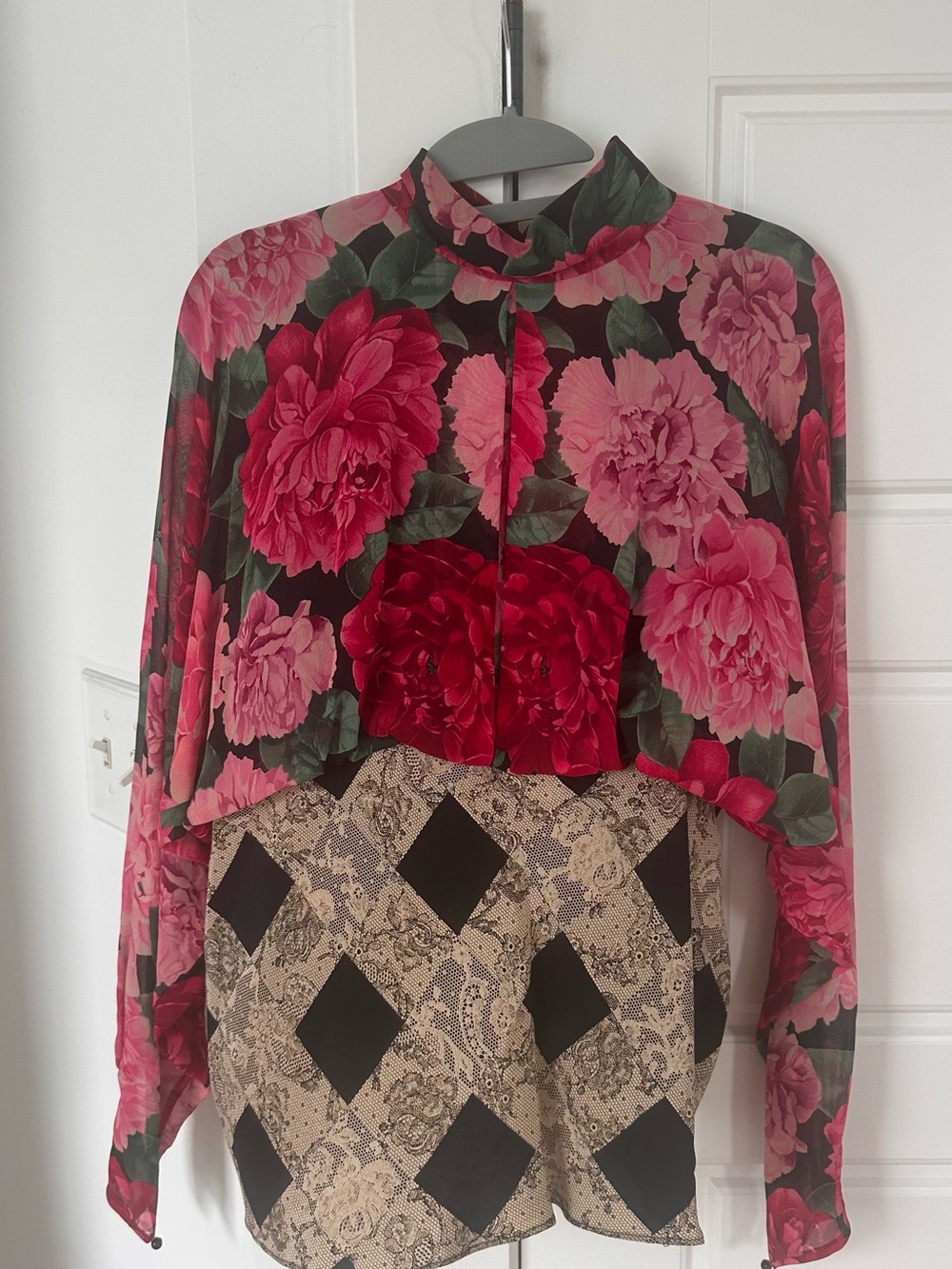 Saks Fifth Avenue Silk Floral Peony Lace Blouse Vintage Style